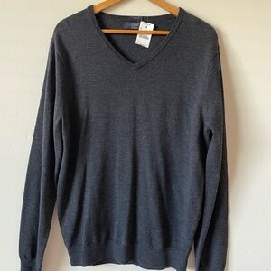 NWT J.Crew Men’s 100% Merino Wool V-Neck Sweater – Size Large, Dark Gray